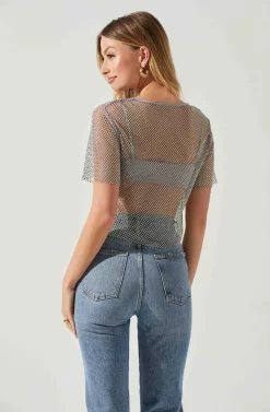 Mckay Rhinestone Mesh Short Sleeve Top -ASTR the Label Store ACT18042 GREY 5 scaled