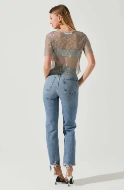 Mckay Rhinestone Mesh Short Sleeve Top -ASTR the Label Store ACT18042 GREY 6 scaled