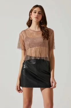 Mckay Rhinestone Mesh Short Sleeve Top -ASTR the Label Store ACT18042 TAUPE 2 scaled