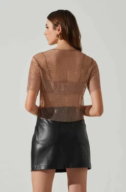 Mckay Rhinestone Mesh Short Sleeve Top -ASTR the Label Store ACT18042 TAUPE 5 scaled