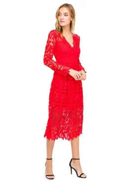 Long Sleeve Lace Midi Dress -ASTR the Label Store ADR100195 RED LIPSTICK 2 scaled