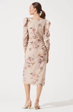 Long Sleeve Ruched Floral Midi -ASTR the Label Store ADR100819 BLUSH FLORAL 777 scaled
