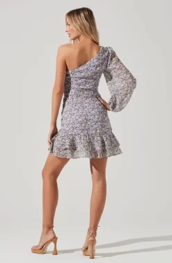 Cara Floral One Sleeve Ruffle Mini Dress -ASTR the Label Store ADR100843B YELLOWBLUEMULTIFLORAL 0370 scaled