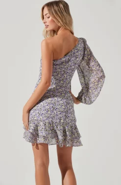 Cara Floral One Sleeve Ruffle Mini Dress -ASTR the Label Store ADR100843B YELLOWBLUEMULTIFLORAL 0371 scaled