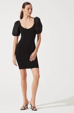 Balloon Sleeve Bodycon Dress -ASTR the Label Store ADR100886 BLACK 859 scaled