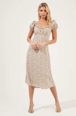 Short Sleeve Ruffle Neck Dress -ASTR the Label Store ADR100919 TAUPE CORALFLORAL 1 scaled