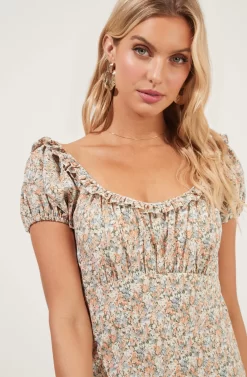 Short Sleeve Ruffle Neck Dress -ASTR the Label Store ADR100919 TAUPE CORALFLORAL 3 scaled