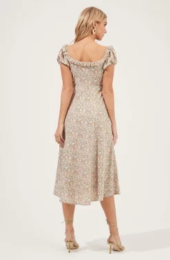 Short Sleeve Ruffle Neck Dress -ASTR the Label Store ADR100919 TAUPE CORALFLORAL 4 scaled