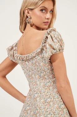 Short Sleeve Ruffle Neck Dress -ASTR the Label Store ADR100919 TAUPE CORALFLORAL 5 scaled