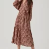 Long Sleeve Floral Button Front Tiered Midi Dress