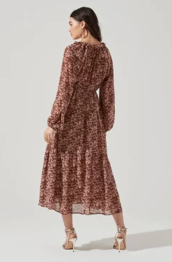 Long Sleeve Floral Button Front Tiered Midi Dress -ASTR the Label Store ADR100998B BLUSH RUSTMULTI 6 scaled