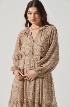 Long Sleeve Floral Button Front Tiered Midi Dress -ASTR the Label Store ADR100998B IVORY BROWNMULTI 4 scaled