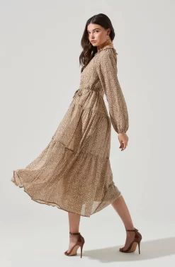 Long Sleeve Floral Button Front Tiered Midi Dress -ASTR the Label Store ADR100998B IVORY BROWNMULTI 6 scaled