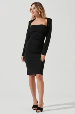 Volume Shoulder Long Sleeve Dress -ASTR the Label Store ADR101025B BLACK 1 scaled