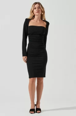 Volume Shoulder Long Sleeve Dress -ASTR the Label Store ADR101025B BLACK 2 scaled