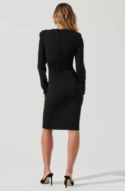 Volume Shoulder Long Sleeve Dress -ASTR the Label Store ADR101025B BLACK 5 scaled