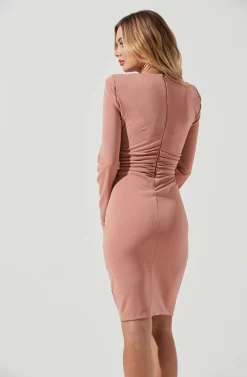 Volume Shoulder Long Sleeve Dress -ASTR the Label Store ADR101025B DARKMAUVE 4 scaled