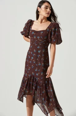 Short Sleeve Asymmetrical Hem Dress -ASTR the Label Store ADR101039 BROWN BLUEFLORAL 3 scaled