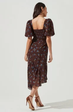 Short Sleeve Asymmetrical Hem Dress -ASTR the Label Store ADR101039 BROWN BLUEFLORAL 5 scaled