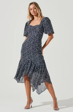 Short Sleeve Asymmetrical Hem Dress -ASTR the Label Store ADR101039 NAVYMULTIFLORAL 1 scaled