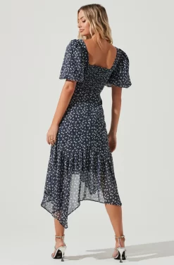 Short Sleeve Asymmetrical Hem Dress -ASTR the Label Store ADR101039 NAVYMULTIFLORAL 3 scaled