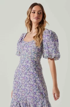 Floral Short Sleeve Asymmetrical Hem Midi Dress -ASTR the Label Store ADR101039 PURPLEMULTIFLORAL 4 scaled