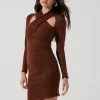 Long Sleeve Wrap Neck Cutout Dress