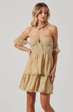 Off Shoulder Two Tier Floral Mini Dress 8 Off Shoulder Two Tier Floral Mini Dress -ASTR the Label Store ADR101294 YELLOWMULTIFLORAL 01441 scaled