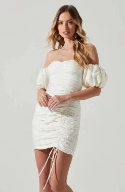 Off Shoulder Ruched Mini Dress -ASTR the Label Store ADR101351J WHITE 3 scaled