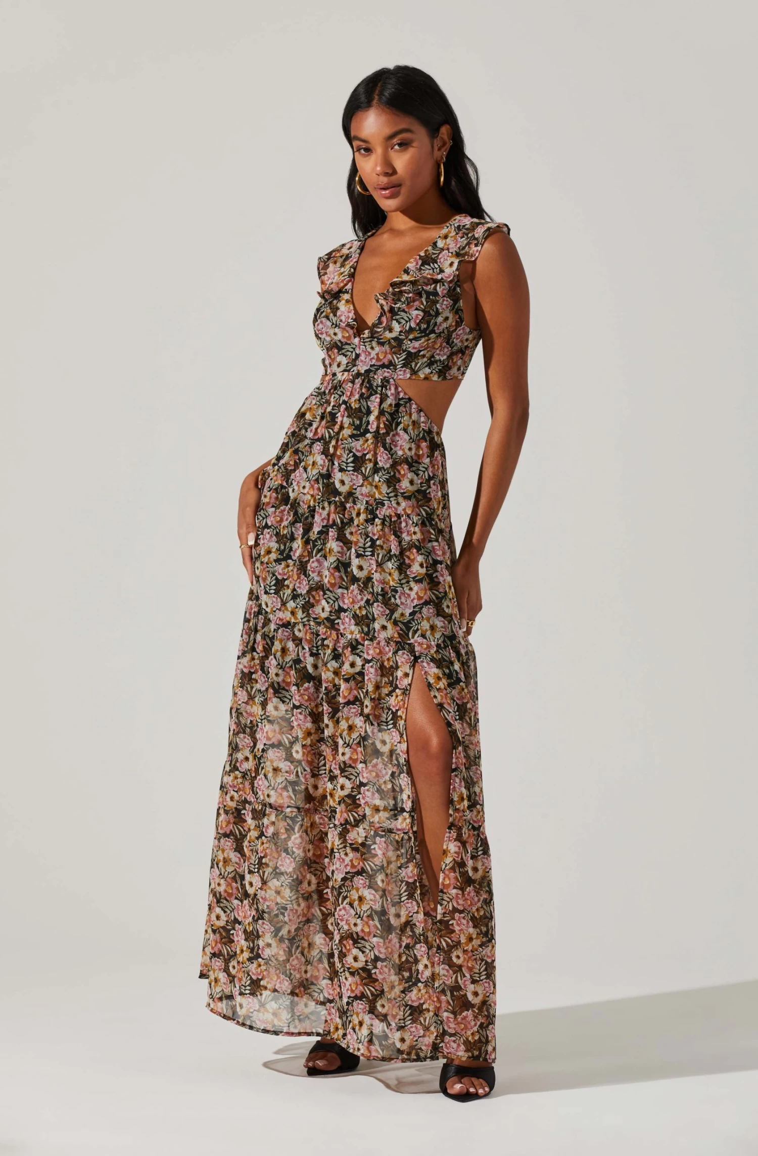 Floral Ruffle Cutout Maxi Dress 1 Floral Ruffle Cutout Maxi Dress