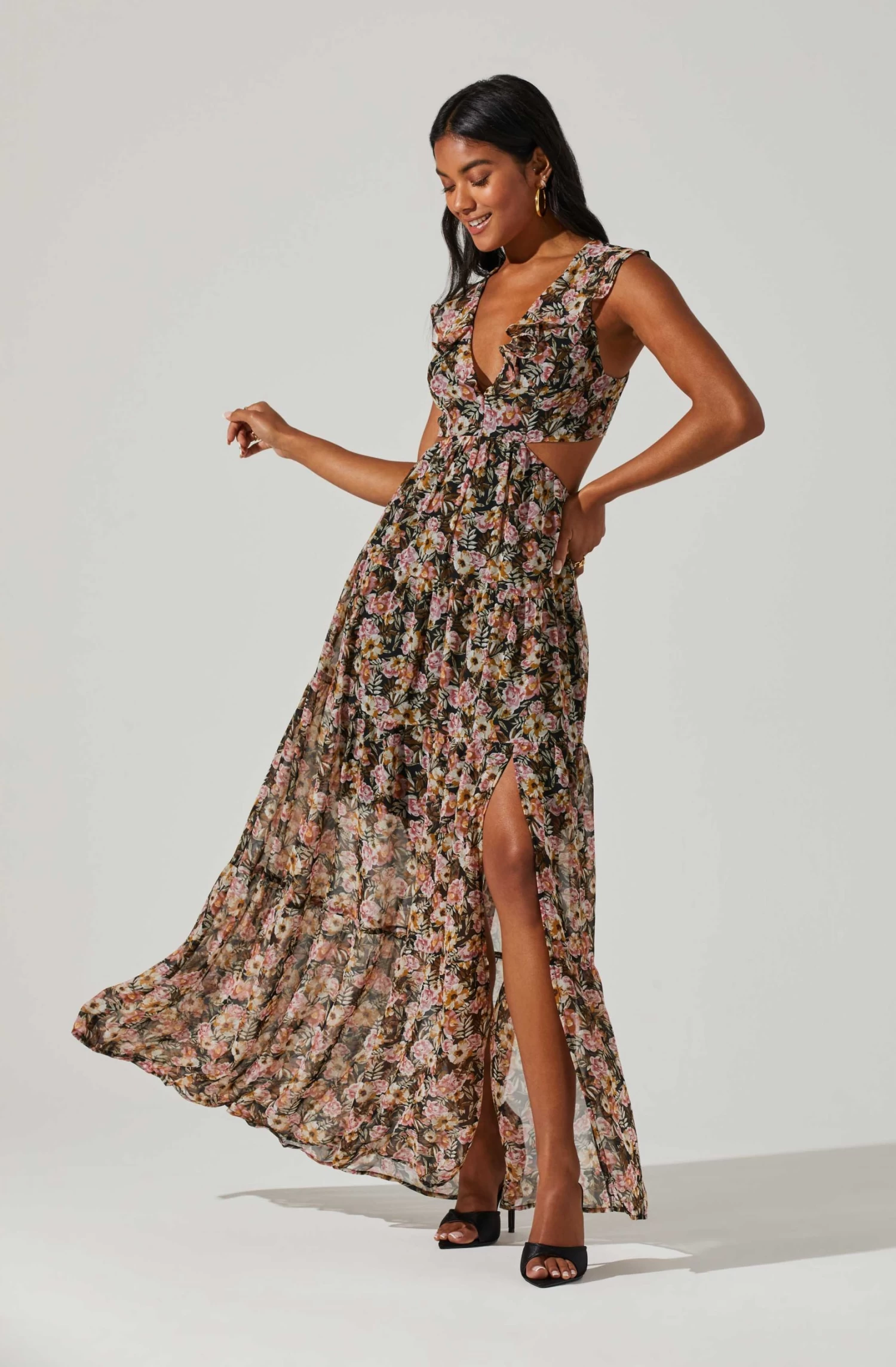Floral Ruffle Cutout Maxi Dress 2 Floral Ruffle Cutout Maxi Dress - Image 2