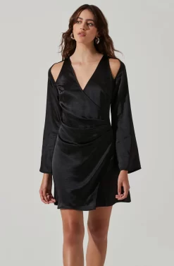 Shoulder Cutout Long Sleeve Satin Mini Dress -ASTR the Label Store ADR101462 BLACK 4 scaled