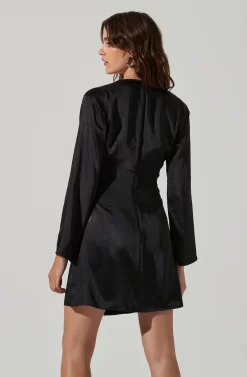 Shoulder Cutout Long Sleeve Satin Mini Dress -ASTR the Label Store ADR101462 BLACK 5 scaled