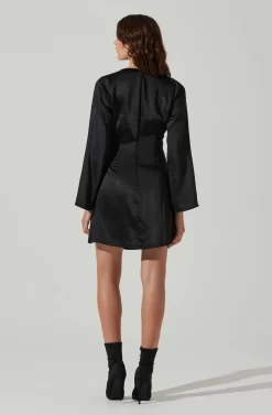 Shoulder Cutout Long Sleeve Satin Mini Dress -ASTR the Label Store ADR101462 BLACK 6 scaled