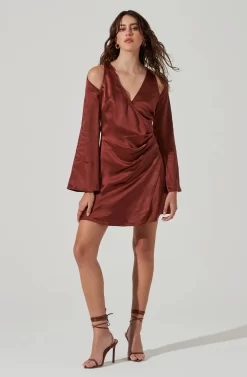 Shoulder Cutout Long Sleeve Satin Mini Dress -ASTR the Label Store ADR101462 RUST 1 scaled