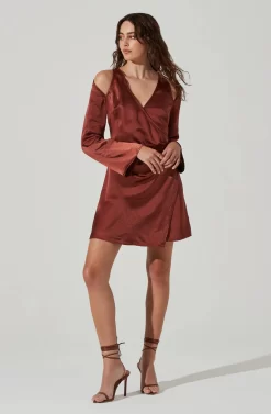 Shoulder Cutout Long Sleeve Satin Mini Dress -ASTR the Label Store ADR101462 RUST 2 scaled
