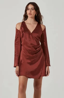 Shoulder Cutout Long Sleeve Satin Mini Dress -ASTR the Label Store ADR101462 RUST 3 scaled