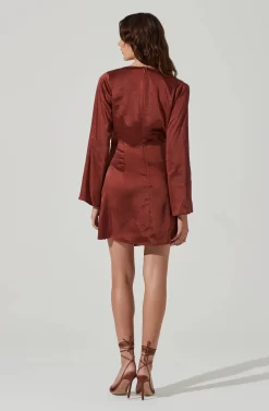 Shoulder Cutout Long Sleeve Satin Mini Dress -ASTR the Label Store ADR101462 RUST 6 scaled