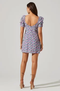Floral Square Neck Puff Sleeve Mini Dress -ASTR the Label Store ADR101546 BLUEFUCHSIAFLORAL 4 scaled
