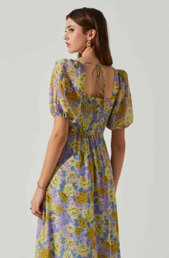 Floral Sweetheart Neck Midi Dress -ASTR the Label Store ADR101552 GOLDPURPLEFLORAL 5 scaled