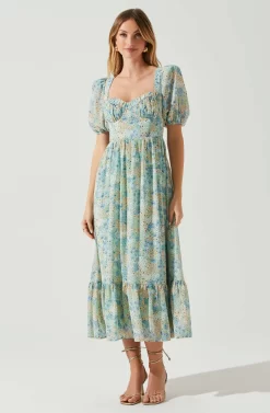 Floral Sweetheart Neck Midi Dress -ASTR the Label Store ADR101552 GREENBLUEFLORAL 1 scaled