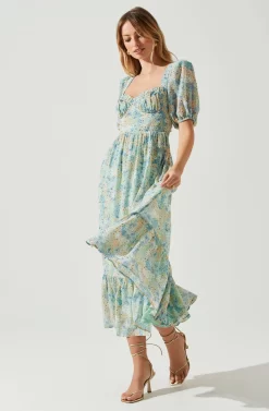 Floral Sweetheart Neck Midi Dress -ASTR the Label Store ADR101552 GREENBLUEFLORAL 2 scaled