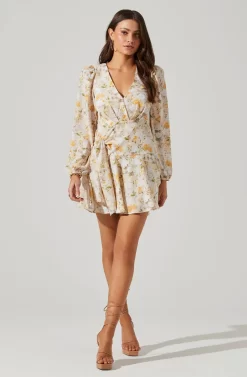 Floral Long Sleeve Side Tie V Neck Mini Dress -ASTR the Label Store ADR101612 YELLOWMULTIFLORAL 1 323eea5b 4311 457f a700 99322338501b scaled