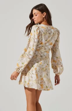 Floral Long Sleeve Side Tie V Neck Mini Dress -ASTR the Label Store ADR101612 YELLOWMULTIFLORAL 4 b9db1082 278c 49d5 bd58 427419e5bad8 scaled