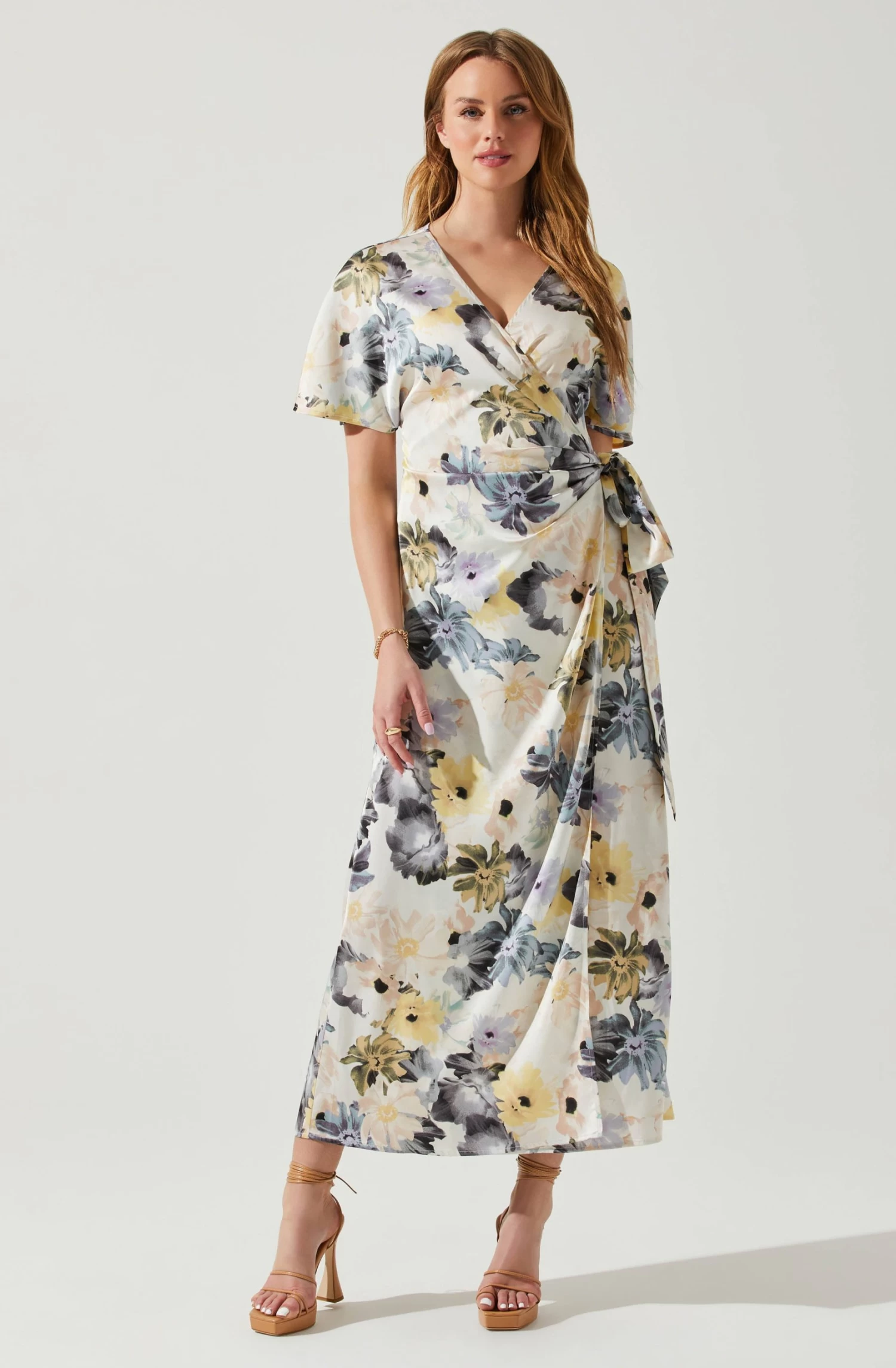 Floral Short Sleeve Wrap Front Maxi Dress 1 Floral Short Sleeve Wrap Front Maxi Dress