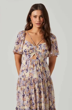 Floral Cinched Bust Cutout Center Midi Dress 14 Floral Cinched Bust Cutout Center Midi Dress -ASTR the Label Store ADR101632 BLUEMULTIFLR 4 scaled