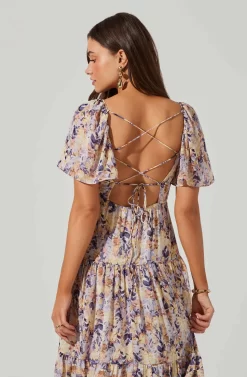 Floral Cinched Bust Cutout Center Midi Dress 15 Floral Cinched Bust Cutout Center Midi Dress -ASTR the Label Store ADR101632 BLUEMULTIFLR 5 scaled