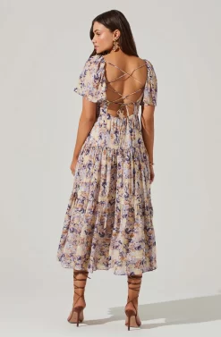 Floral Cinched Bust Cutout Center Midi Dress 16 Floral Cinched Bust Cutout Center Midi Dress -ASTR the Label Store ADR101632 BLUEMULTIFLR 6 scaled