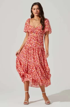 Floral Cinched Bust Cutout Center Midi Dress 17 Floral Cinched Bust Cutout Center Midi Dress -ASTR the Label Store ADR101632 REDMULTIFRL 1 scaled