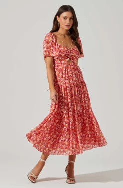 Floral Cinched Bust Cutout Center Midi Dress 19 Floral Cinched Bust Cutout Center Midi Dress -ASTR the Label Store ADR101632 REDMULTIFRL 2 scaled